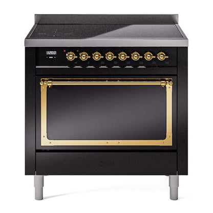 ILVE Nostalgie II Noblesse 36" Glossy Black Induction Range with 6 Elements Solid Door