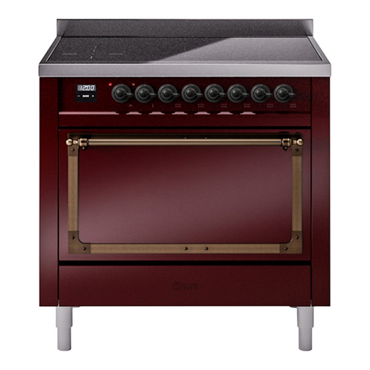 ILVE Nostalgie II Noblesse 36" Burgundy Induction Range with 6 Elements Solid Door