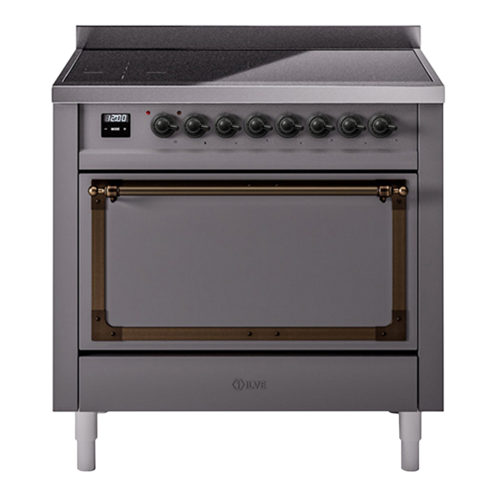 ILVE Nostalgie II Noblesse 36" Graphite Matte Induction Range with 6 Elements Solid Door