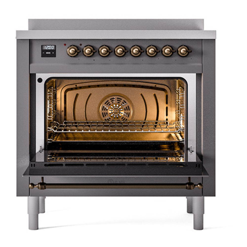 ILVE Nostalgie II Noblesse 36" Graphite Matte Induction Range with 6 Elements Solid Door