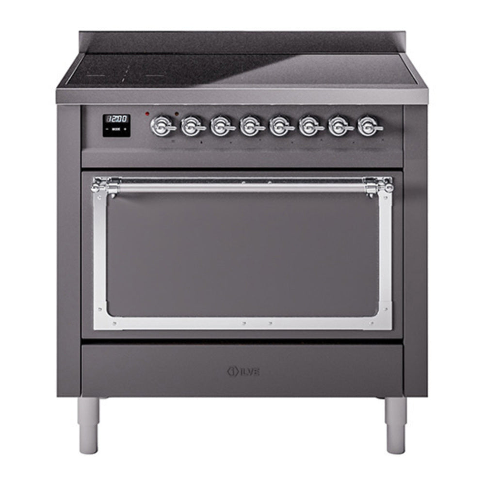 ILVE Nostalgie II Noblesse 36" Graphite Matte Induction Range with 6 Elements Solid Door