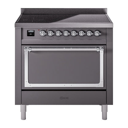ILVE Nostalgie II Noblesse 36" Graphite Matte Induction Range with 6 Elements Solid Door