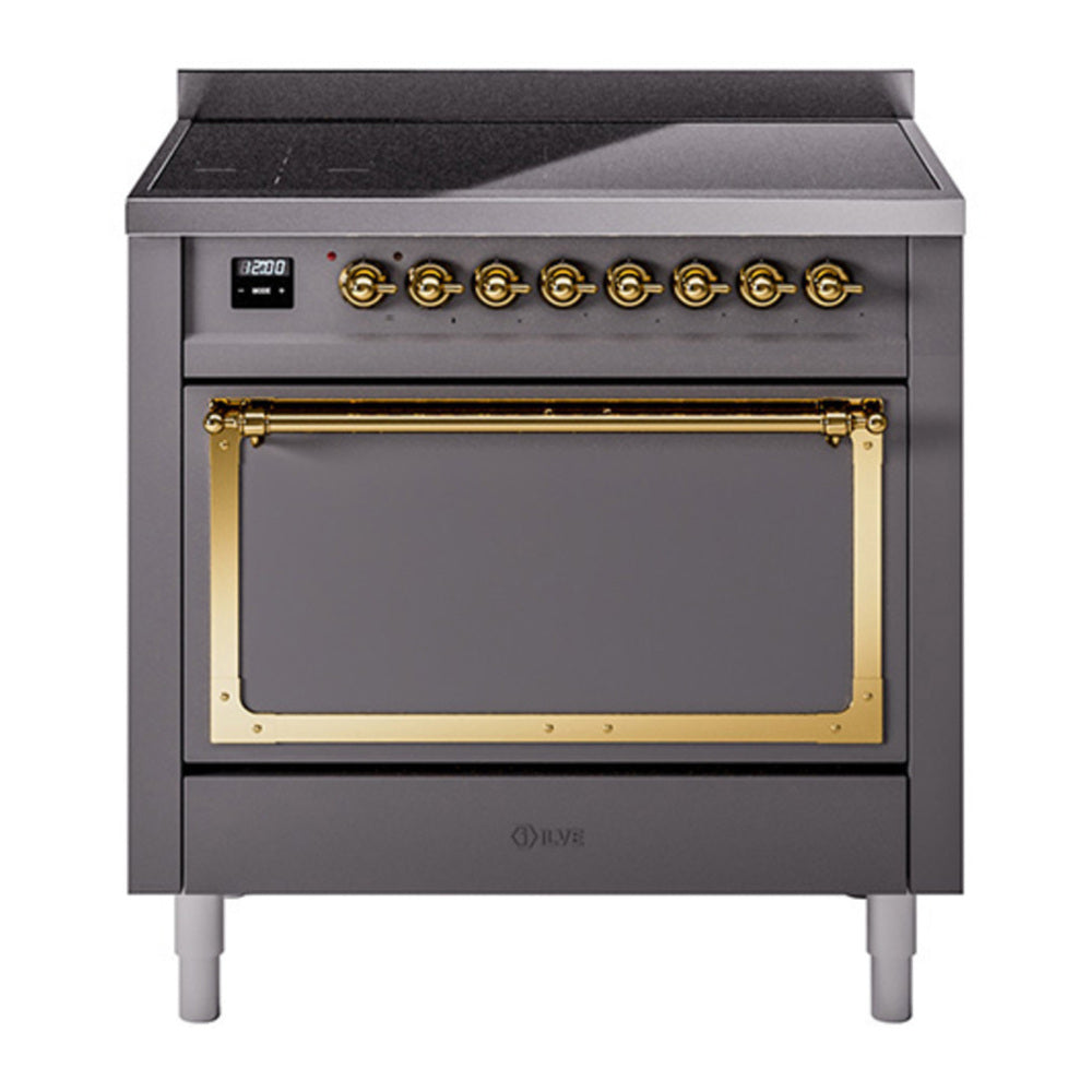 ILVE Nostalgie II Noblesse 36" Graphite Matte Induction Range with 6 Elements Solid Door
