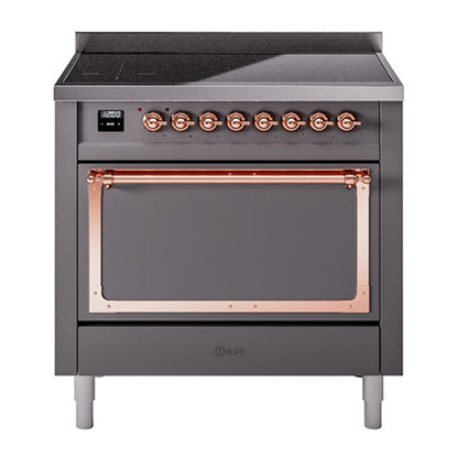 ILVE Nostalgie II Noblesse 36" Graphite Matte Induction Range with 6 Elements Solid Door