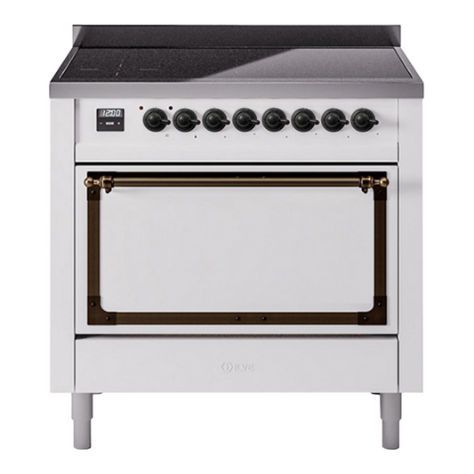 ILVE Nostalgie II Noblesse 36" White Induction Range with 6 Elements Solid Door