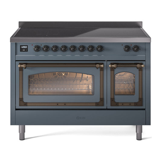 ILVE Nostalgie II Noblesse 48" Blue Grey Induction Range with 6 Elements Triple Glass Door
