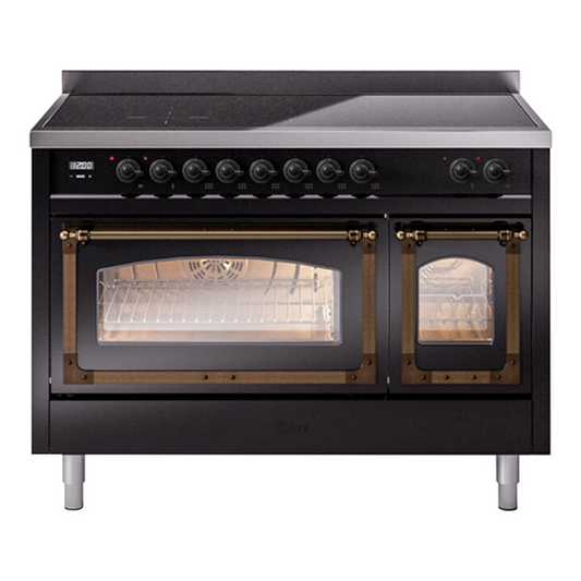 ILVE Nostalgie II Noblesse 48" Glossy Black Induction Range with 6 Elements Triple Glass Door