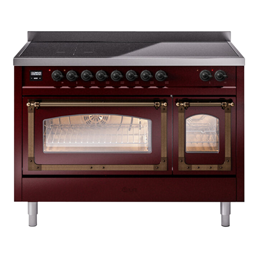 ILVE Nostalgie II Noblesse 48" Burgundy Induction Range with 6 Elements Triple Glass Door
