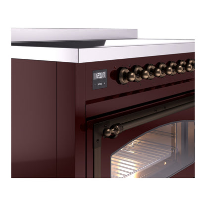 ILVE Nostalgie II Noblesse 48" Burgundy Induction Range with 6 Elements Triple Glass Door