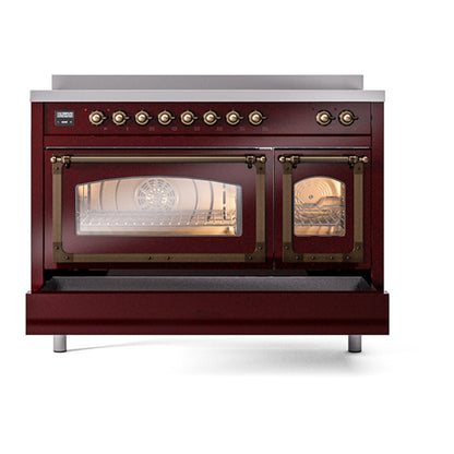 ILVE Nostalgie II Noblesse 48" Burgundy Induction Range with 6 Elements Triple Glass Door