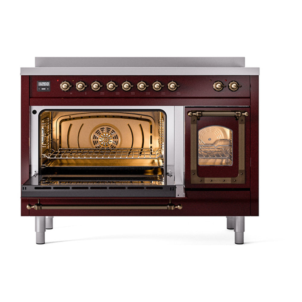 ILVE Nostalgie II Noblesse 48" Burgundy Induction Range with 6 Elements Triple Glass Door