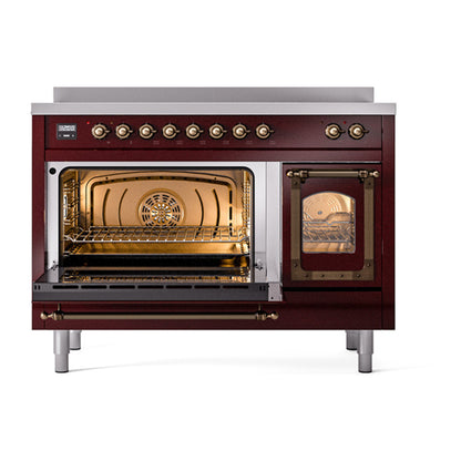 ILVE Nostalgie II Noblesse 48" Burgundy Induction Range with 6 Elements Triple Glass Door