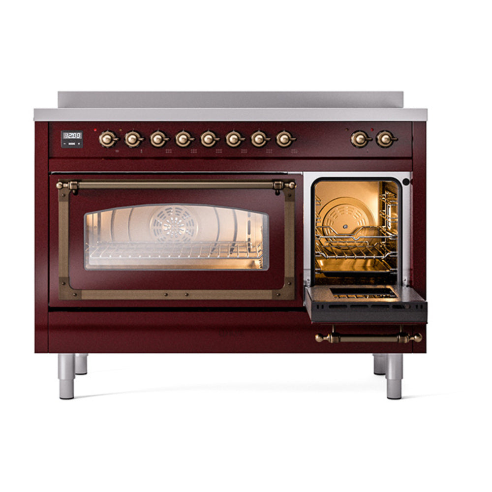 ILVE Nostalgie II Noblesse 48" Burgundy Induction Range with 6 Elements Triple Glass Door