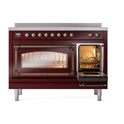 ILVE Nostalgie II Noblesse 48" Burgundy Induction Range with 6 Elements Triple Glass Door