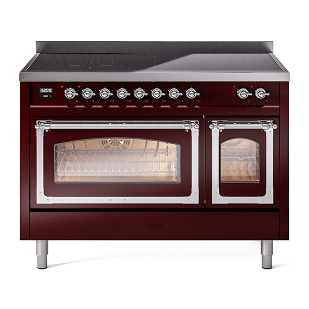 ILVE Nostalgie II Noblesse 48" Burgundy Induction Range with 6 Elements Triple Glass Door