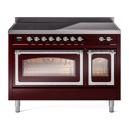ILVE Nostalgie II Noblesse 48" Burgundy Induction Range with 6 Elements Triple Glass Door
