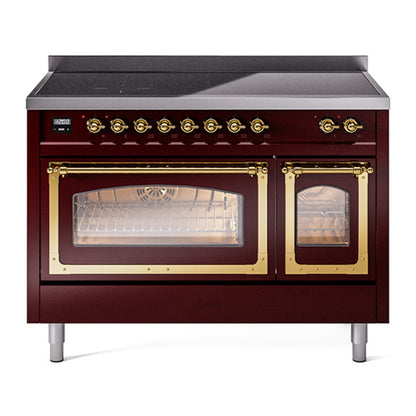ILVE Nostalgie II Noblesse 48" Burgundy Induction Range with 6 Elements Triple Glass Door