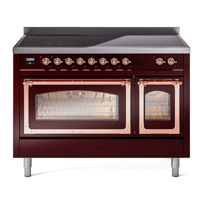 ILVE Nostalgie II Noblesse 48" Burgundy Induction Range with 6 Elements Triple Glass Door