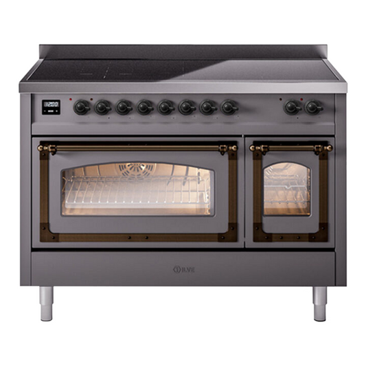 ILVE Nostalgie II Noblesse 48" Graphite Matte Induction Range with 6 Elements Triple Glass Door