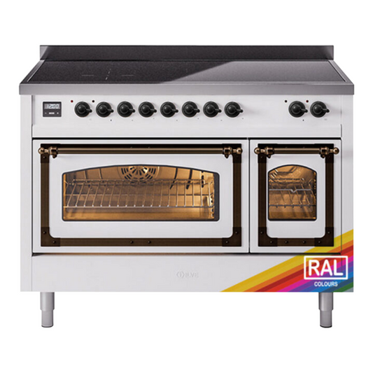 ILVE Nostalgie II Noblesse 48" RAL Induction Range with 6 Elements Triple Glass Door