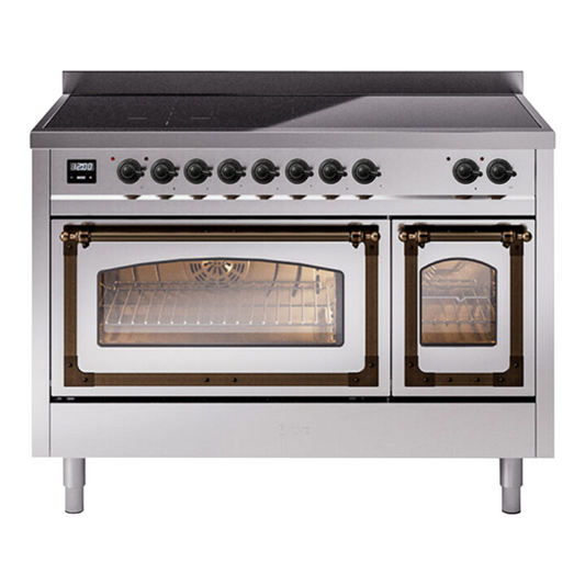 ILVE Nostalgie II Noblesse 48" Stainless Steel Induction Range with 6 Elements Triple Glass Door