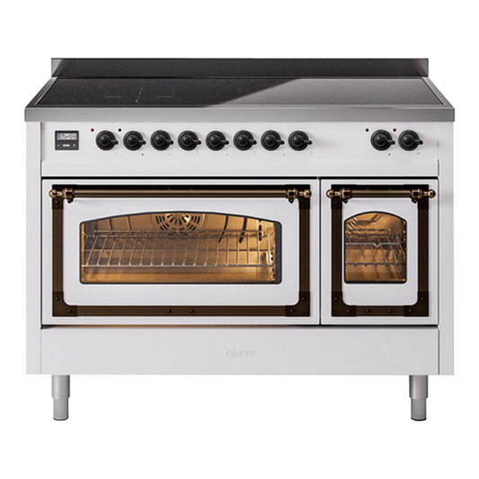 ILVE Nostalgie II Noblesse 48" White Induction Range with 6 Elements Triple Glass Door