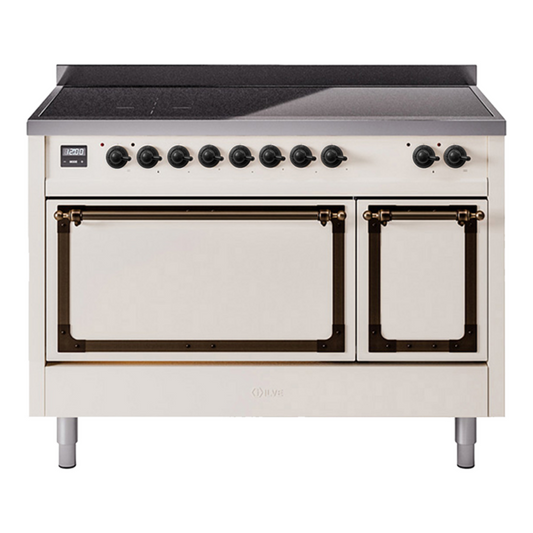 ILVE Nostalgie II Noblesse 48" Antique White Induction Range with 6 Elements Solid Door