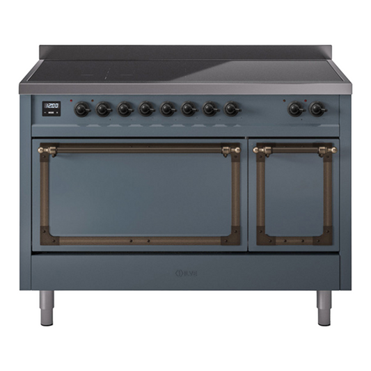 ILVE Nostalgie II Noblesse 48" Blue Grey Induction Range with 6 Elements Solid Door