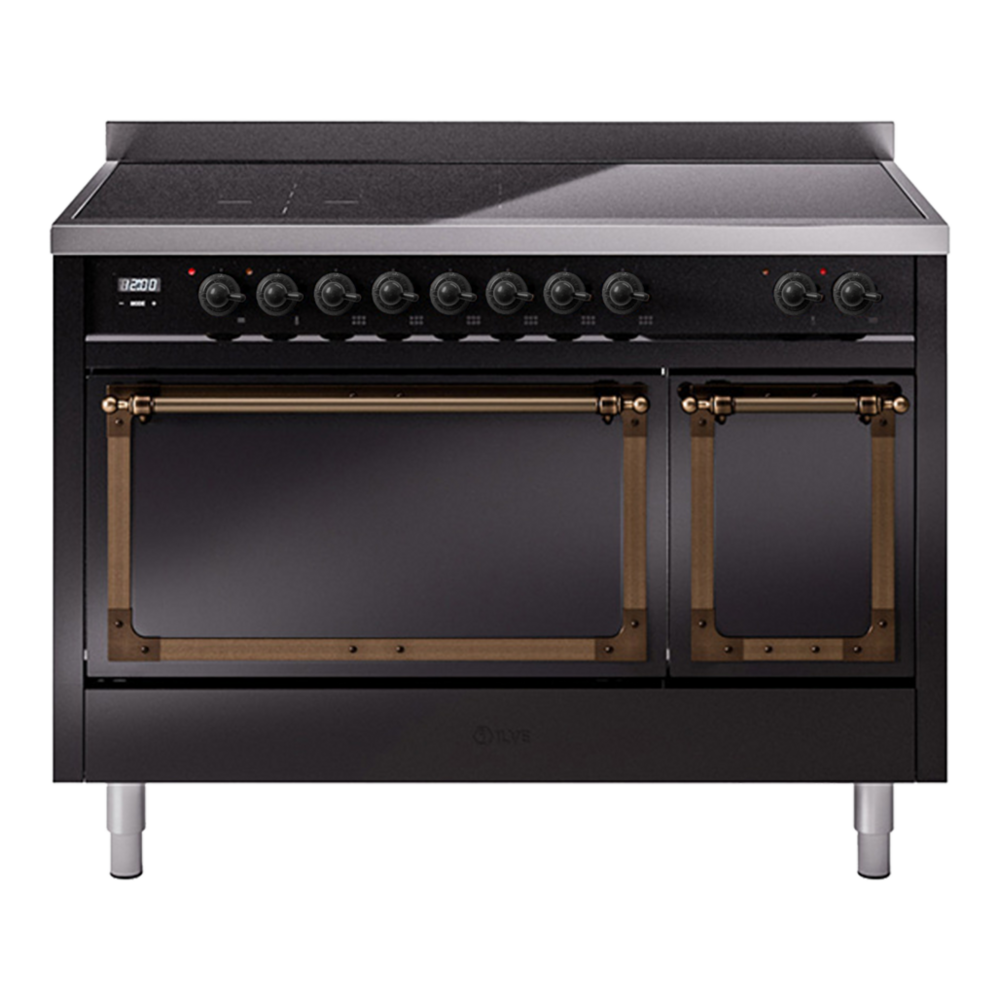 ILVE Nostalgie II Noblesse 48" Glossy Black Induction Range with 6 Elements Solid Door