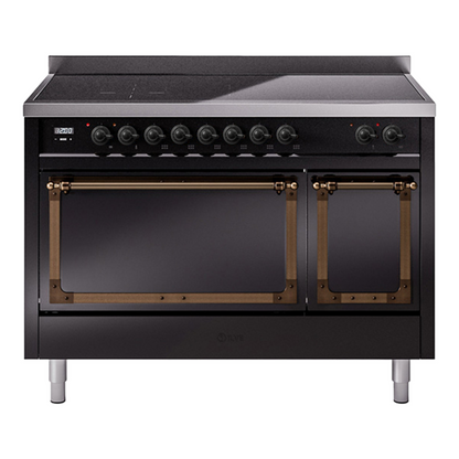 ILVE Nostalgie II Noblesse 48" Glossy Black Induction Range with 6 Elements Solid Door