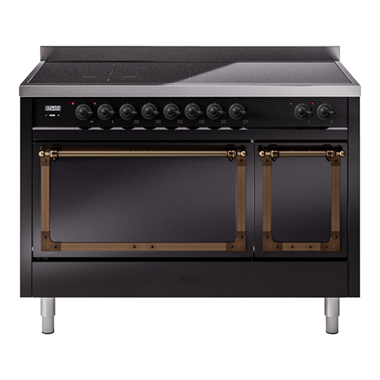 ILVE Nostalgie II Noblesse 48" Glossy Black Induction Range with 6 Elements Solid Door