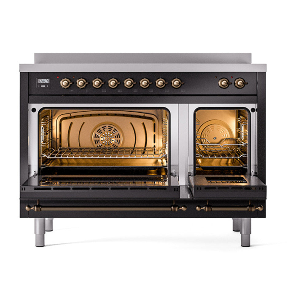 ILVE Nostalgie II Noblesse 48" Glossy Black Induction Range with 6 Elements Solid Door