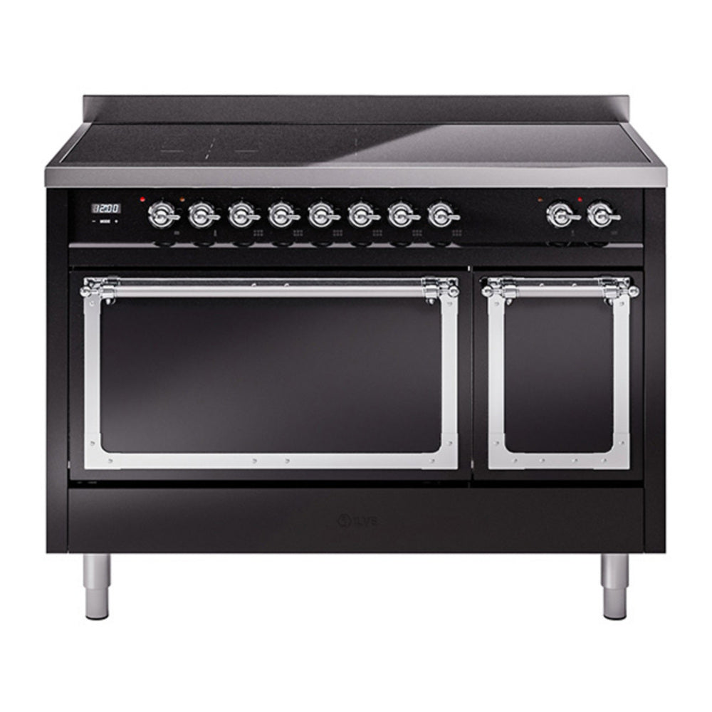 ILVE Nostalgie II Noblesse 48" Glossy Black Induction Range with 6 Elements Solid Door