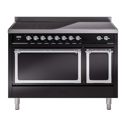 ILVE Nostalgie II Noblesse 48" Glossy Black Induction Range with 6 Elements Solid Door