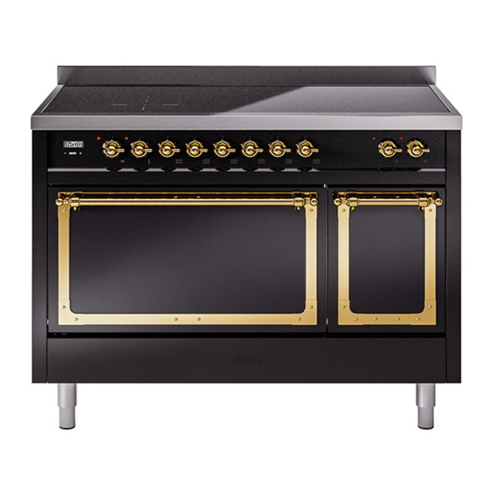 ILVE Nostalgie II Noblesse 48" Glossy Black Induction Range with 6 Elements Solid Door