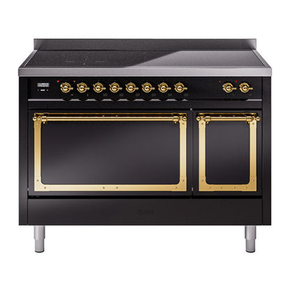 ILVE Nostalgie II Noblesse 48" Glossy Black Induction Range with 6 Elements Solid Door