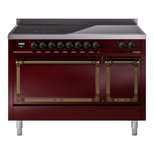 ILVE Nostalgie II Noblesse 48" Burgundy Induction Range with 6 Elements Solid Door