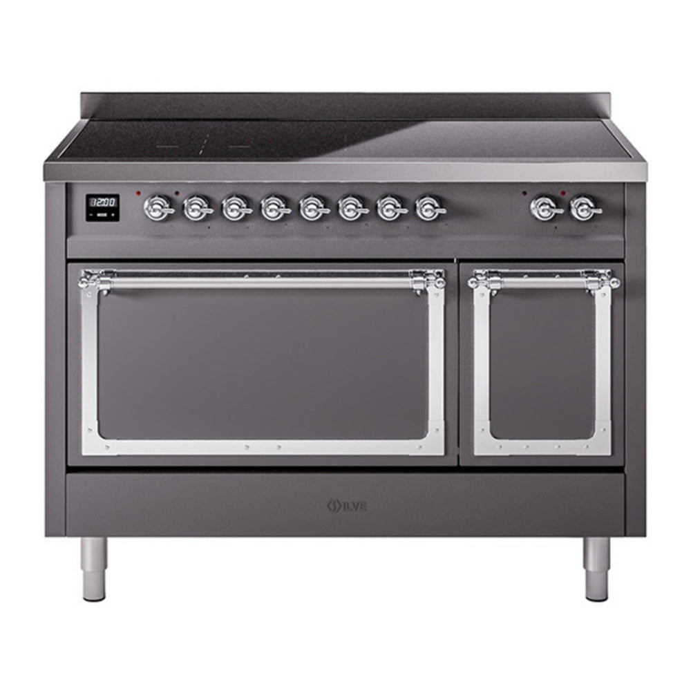 ILVE Nostalgie II Noblesse 48" Graphite Matte Induction Range with 6 Elements Solid Door