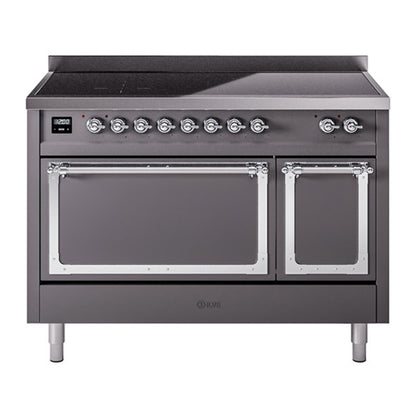 ILVE Nostalgie II Noblesse 48" Graphite Matte Induction Range with 6 Elements Solid Door