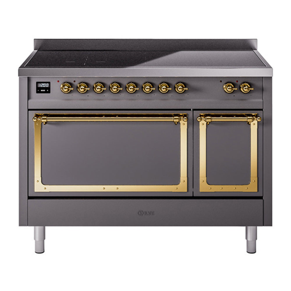 ILVE Nostalgie II Noblesse 48" Graphite Matte Induction Range with 6 Elements Solid Door
