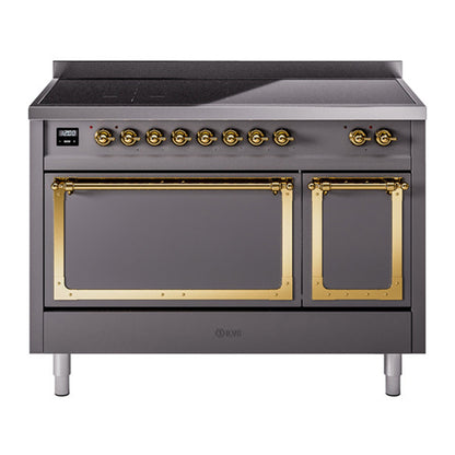 ILVE Nostalgie II Noblesse 48" Graphite Matte Induction Range with 6 Elements Solid Door