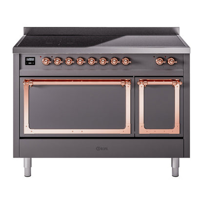 ILVE Nostalgie II Noblesse 48" Graphite Matte Induction Range with 6 Elements Solid Door