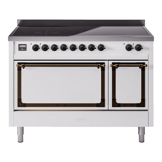 ILVE Nostalgie II Noblesse 48" White Induction Range with 6 Elements Solid Door