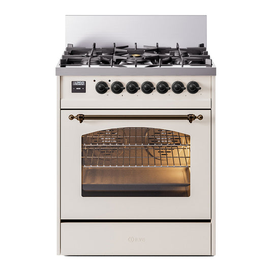 ILVE Nostalgie II 30" Antique White Dual Fuel Range with 5 Burners Triple Glass Door Liquid Propane