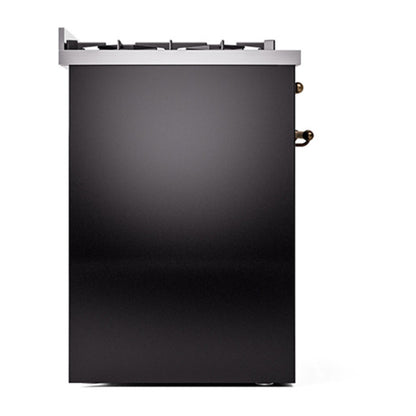 ILVE Nostalgie II 30" Glossy Black Dual Fuel Range with 5 Burners Triple Glass Door Natural Gas