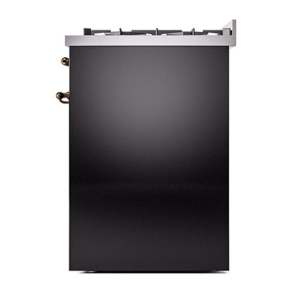 ILVE Nostalgie II 30" Glossy Black Dual Fuel Range with 5 Burners Triple Glass Door Natural Gas