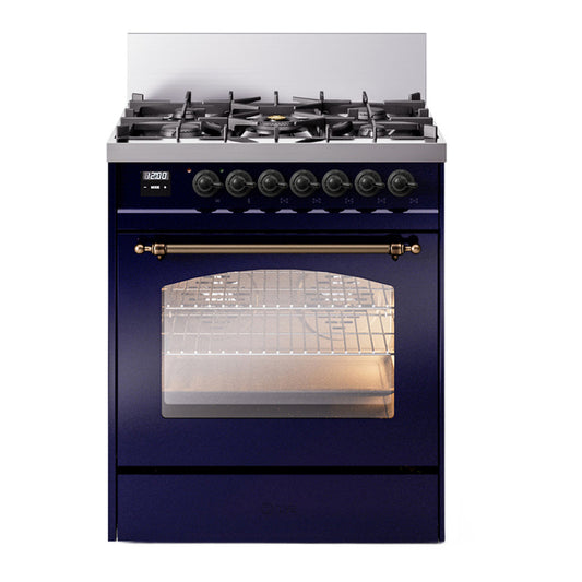 ILVE Nostalgie II 30" Midnight Blue Dual Fuel Range with 5 Burners Triple Glass Door Liquid Propane