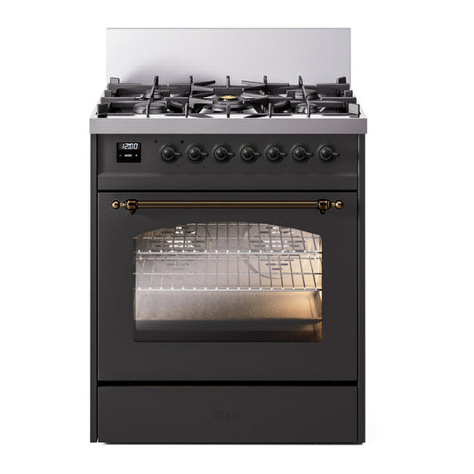ILVE Nostalgie II 30" Graphite Matte Dual Fuel Range with 5 Burners Triple Glass Door Liquid Propane