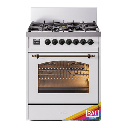 ILVE Nostalgie II 30" RAL Dual Fuel Range with 5 Burners Triple Glass Door Liquid Propane