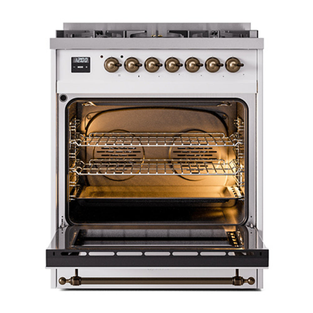 ILVE Nostalgie II 30" RAL Dual Fuel Range with 5 Burners Triple Glass Door Liquid Propane
